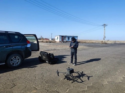 防凌无人机遥感监测小组作业现场